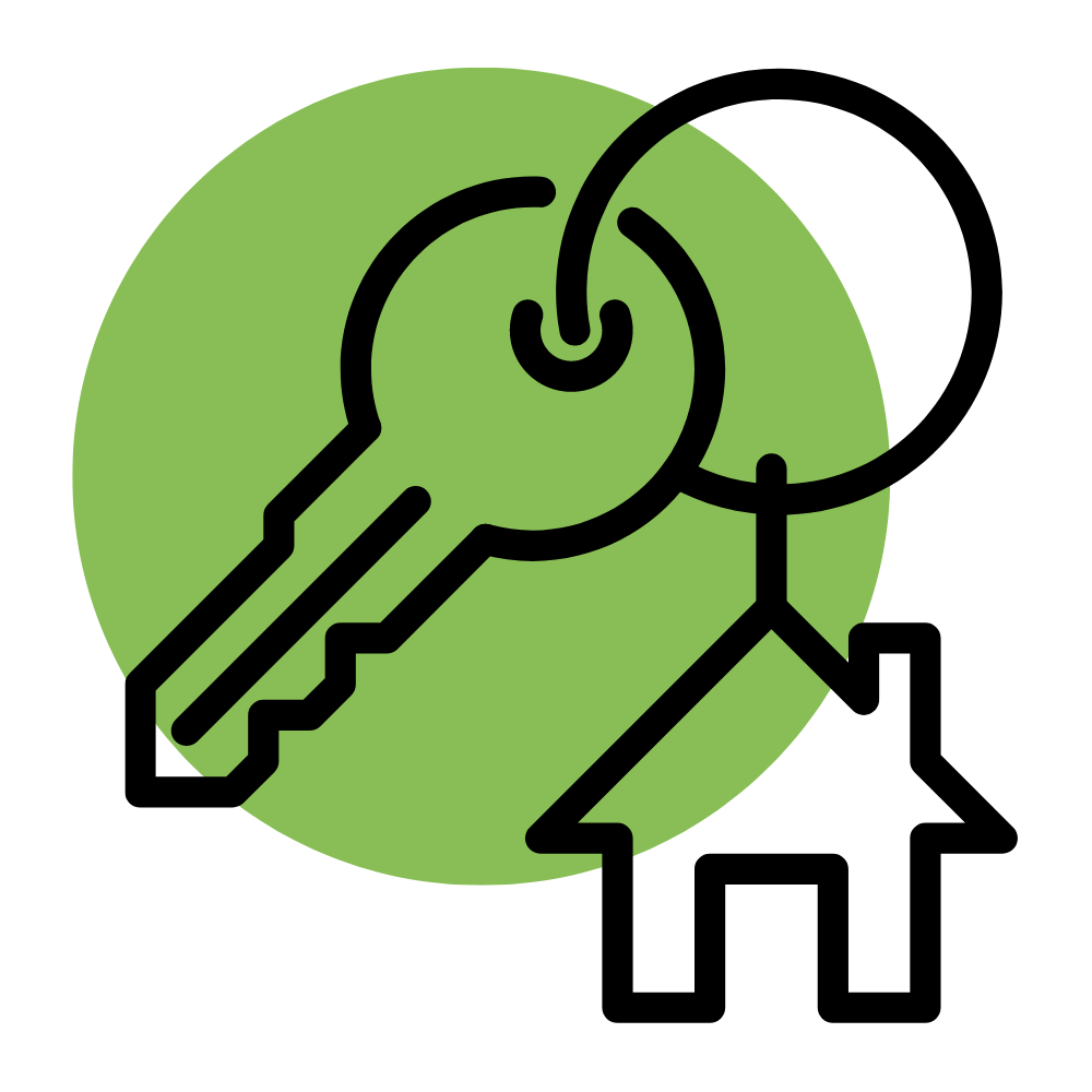 icone d'une maison avec clé et cercle vert